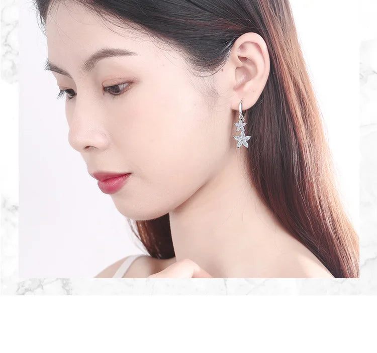 Fashion Tassel Flower Charm Stud Earring For Women Stamp 925 Sterling Silver Girls Wedding Party New Jewelry