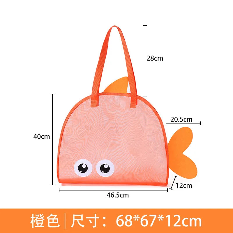 Kids Mesh Beach Bags Colorful Cartoon Shark Animal Sand Free Quick Dry Shell Toy Storage Organizer Totes for Toddlers Vacations