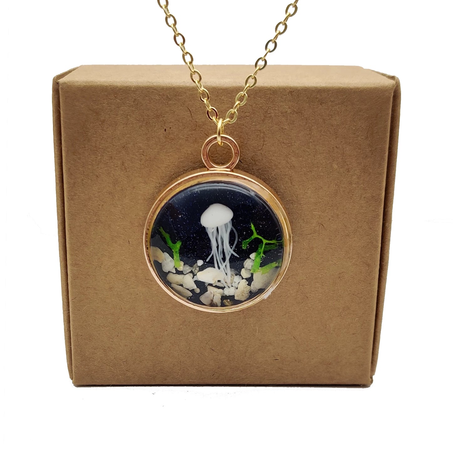 Jellyfish Stereoscopic Seabed Undersea Seaweed Starry Gold Color Pendant Chain Long Necklace Women Boho Fashion Jewelry Handmade