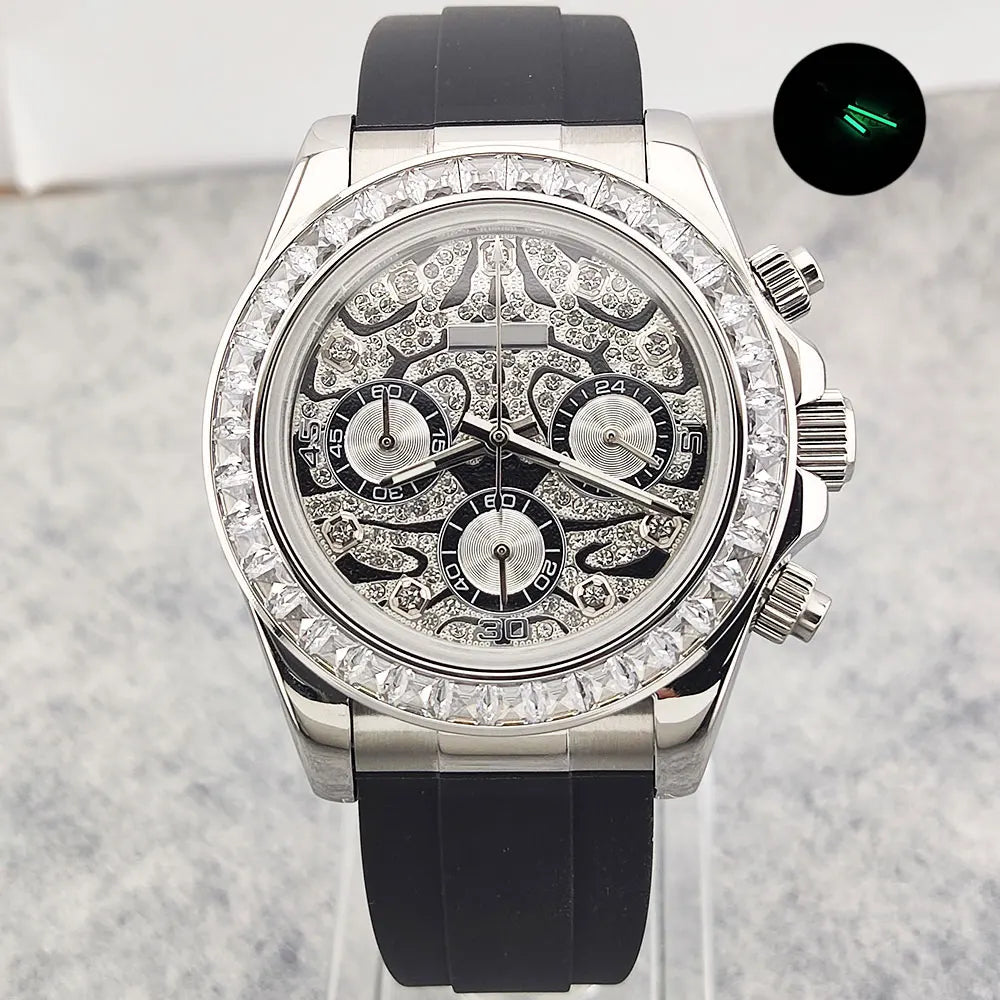 39mm men's watch VK63 movement quartz chronograph sapphire glass gemstone dial luxury business men's waterproof wristwatch