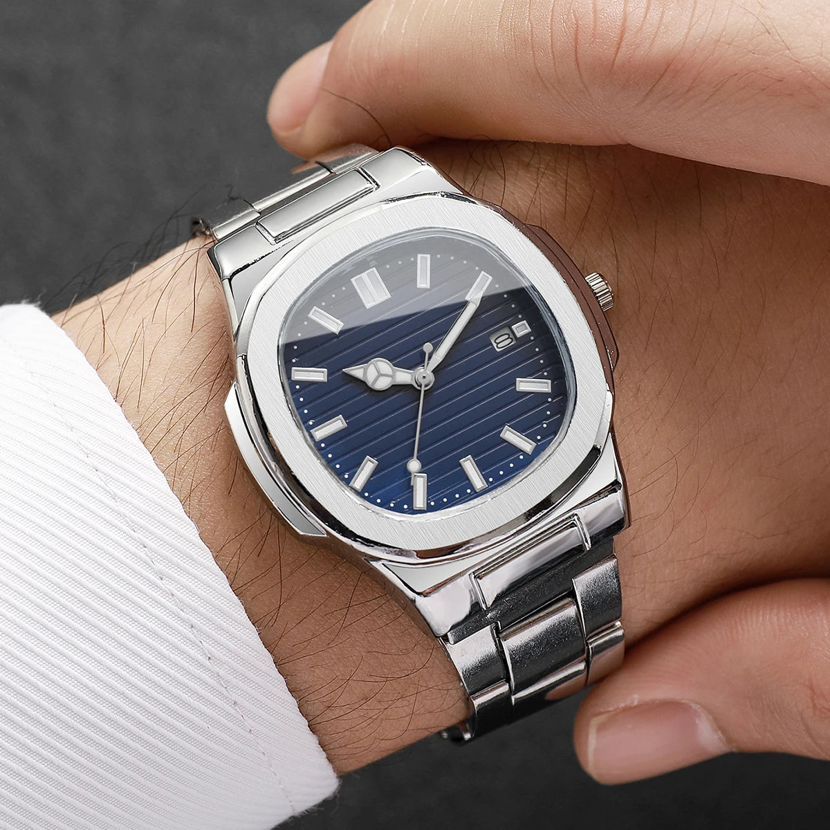 1PC Surprise Watch Mystery Box-Fashion Square Men Business Watches Stainless Steel Calendar Quartz Watch (Without Box)