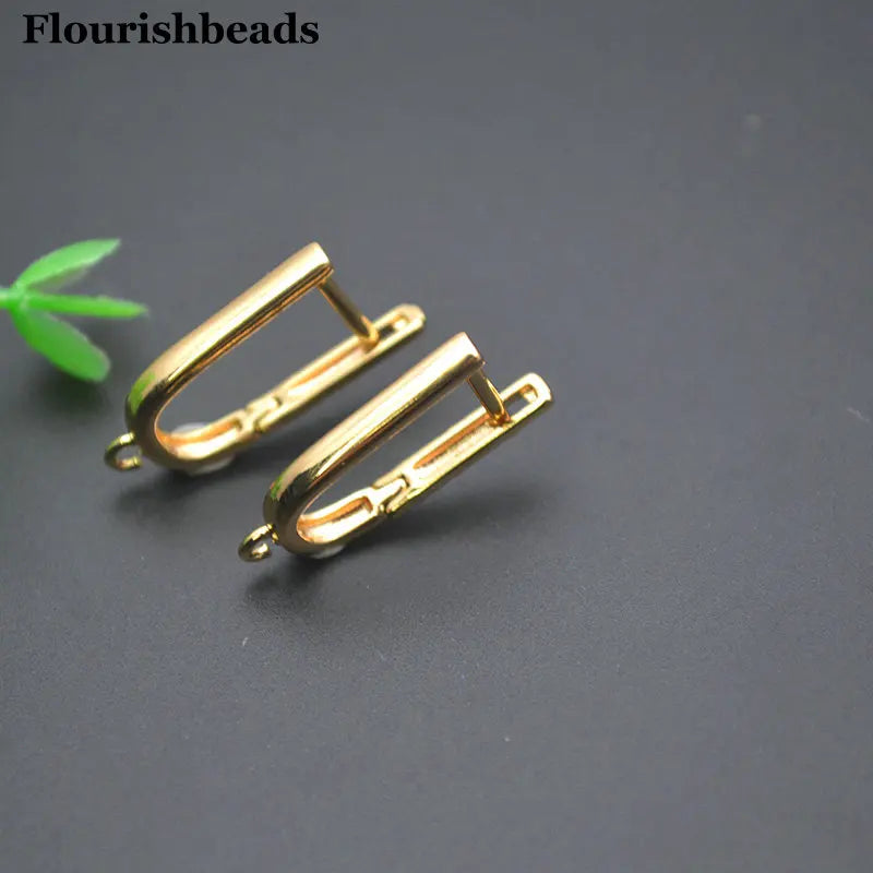 30pc Wholesale 18k Gold Color Long Oval Shape Smooth Metal Earring Making Clasps DIY Jewelry