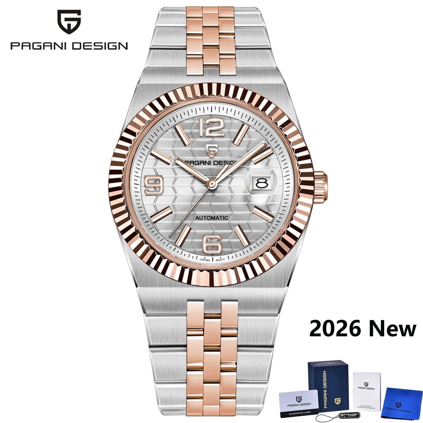 PAGANI DESIGN 2026 New Men's Watches Rose Gold Luxury Automatic Watch For Men MIYOTA 8215 Mechanical Wristwatch Sapphire crystal