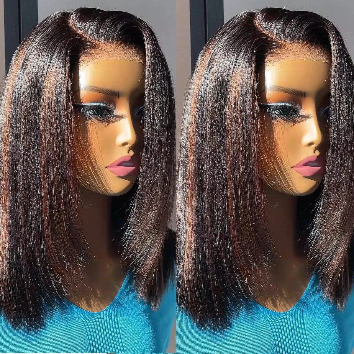 Highlight Brown Glueless 400 Density Straight Wig No Glue Brazilian Human Hair 4x4/13x6 HD Lace Front Ready To Wear Wig 18 Inch