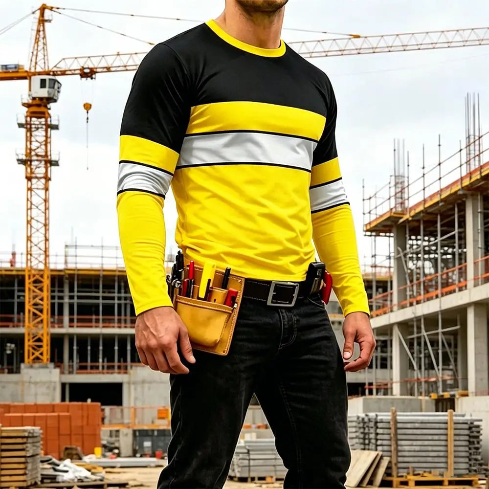 Autumn High Quality Bright Colors Striped Work Uniform Men's Long-sleeved T-shirt Breathable Casual O-Neck Safety Work Clothes