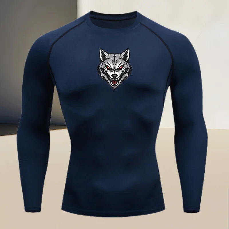 Men's long sleeved round neck thin sports tight fitting quick drying T-shirt, suitable for bodybuilding and physical training