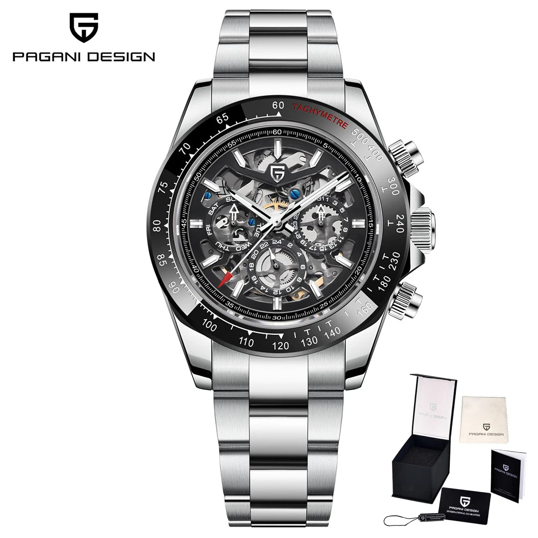 PAGANI DESIGN Mechanical Automatic Watch Luminous StainlessSteel Multi functional Date Display Sport Men's Diving Watch+Gift Box