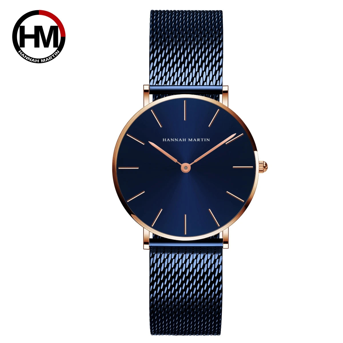 Women's Watch Hannah Martin Brand Stainless Steel Mesh Strap 36mm Silver Minimalist Dial Japanese Quartz Movement 6.9mm Slim Clock 3Bar Life Waterproof Local Fast Shipping Women Watch