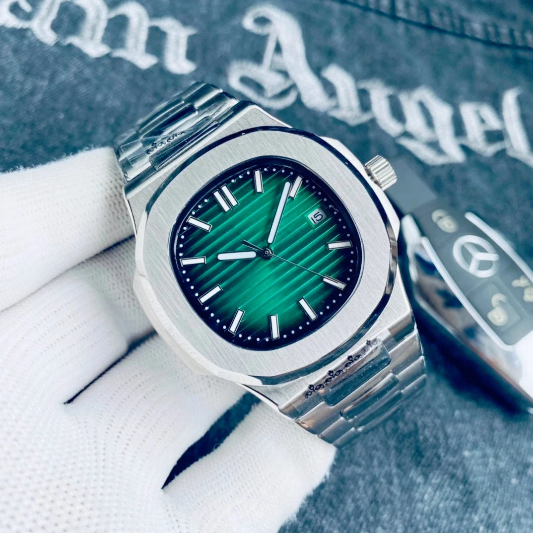 Customized Logo/Name Premium Luxury Men Automatic Mechanical Watches Special Bezel Shape Luminous Dial Stainless Steel Strap