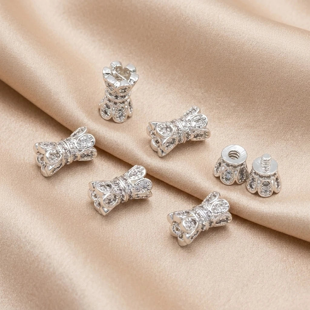 2pcs 18K Gold Plated Cubic Zirconia Screw Buckle Clasp Flower Shaped Double Head Connector Clasp For DIY Jewelry Make Accessory