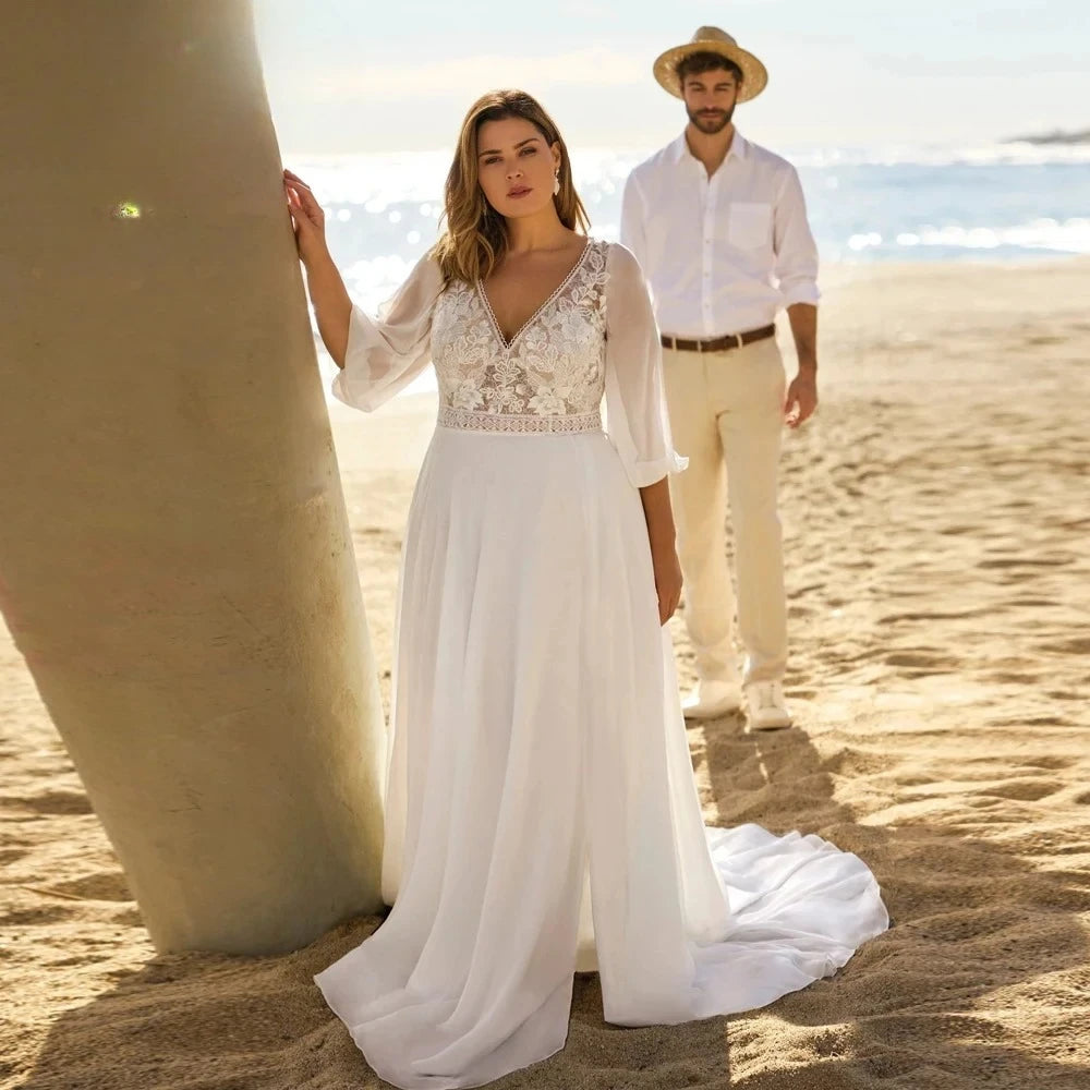 Wedding Dresses Plus Size Customized Sleeve Bride Gown with Lace