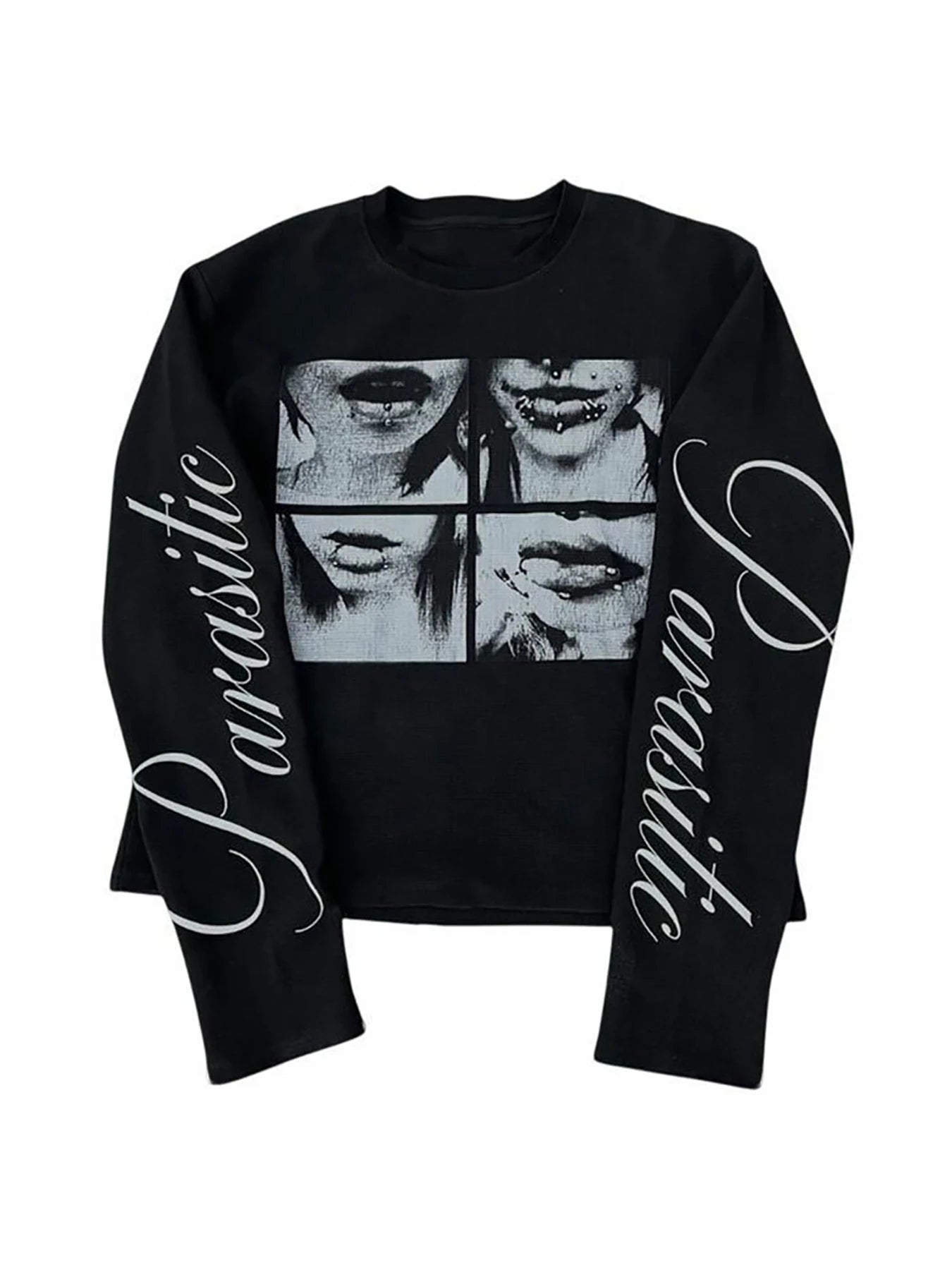 Dark style street punk unisex long sleeved shirt with retro millennium print T-shirt