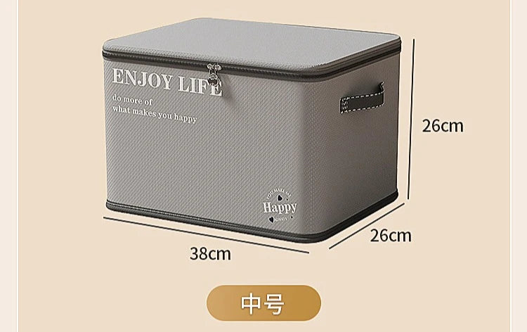 Heavy Duty Non Woven Closet Organizer Foldable Open Top Storage Bins With Faux Leather Handles For Winter Blankets And Toys Gray