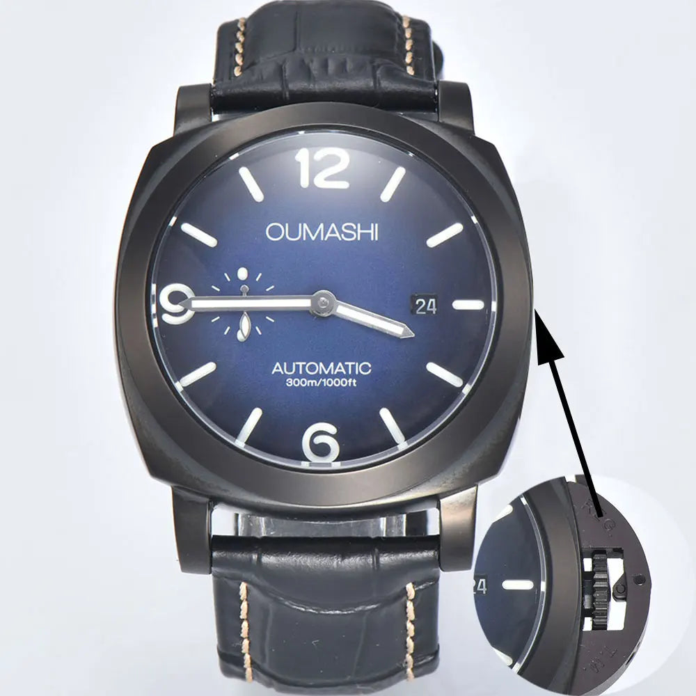44mm Men's Watch Seagull ST2555 Movement Stainless Steel Case Automatic Mechanical Watch Strength Mineral Glass Leather Bracelet