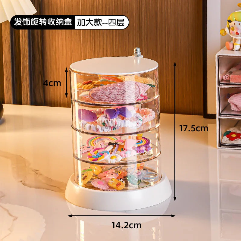 360 Rotating Clear Hair Accessory Organizer Compact Plastic Storage Box Multi Layer Desktop Display Case for Girls Jewelry