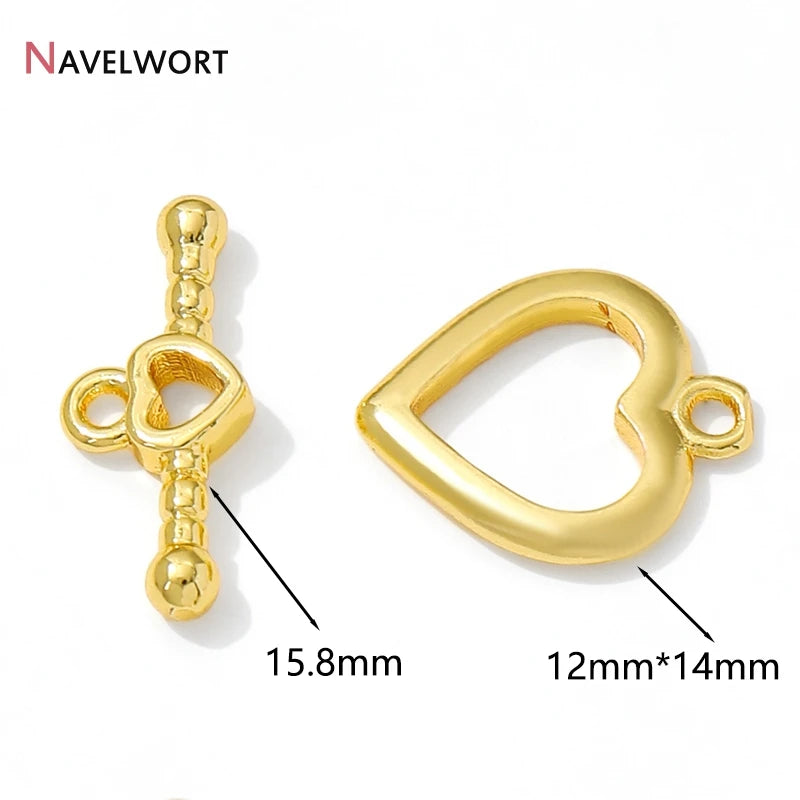 14K Gold Plated Brass Heart OT Clasps Toggle Clasps Hooks Connector,For Bracelet Necklace Making Accessories,Jewelry Materials