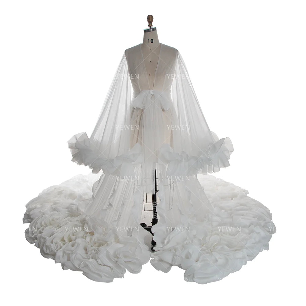 Maternity Photoshoot Dresses Organza Ruffles Wedding Dresses Long Train Photo Shoot Dress Props Bridal Shower Robe YW250027