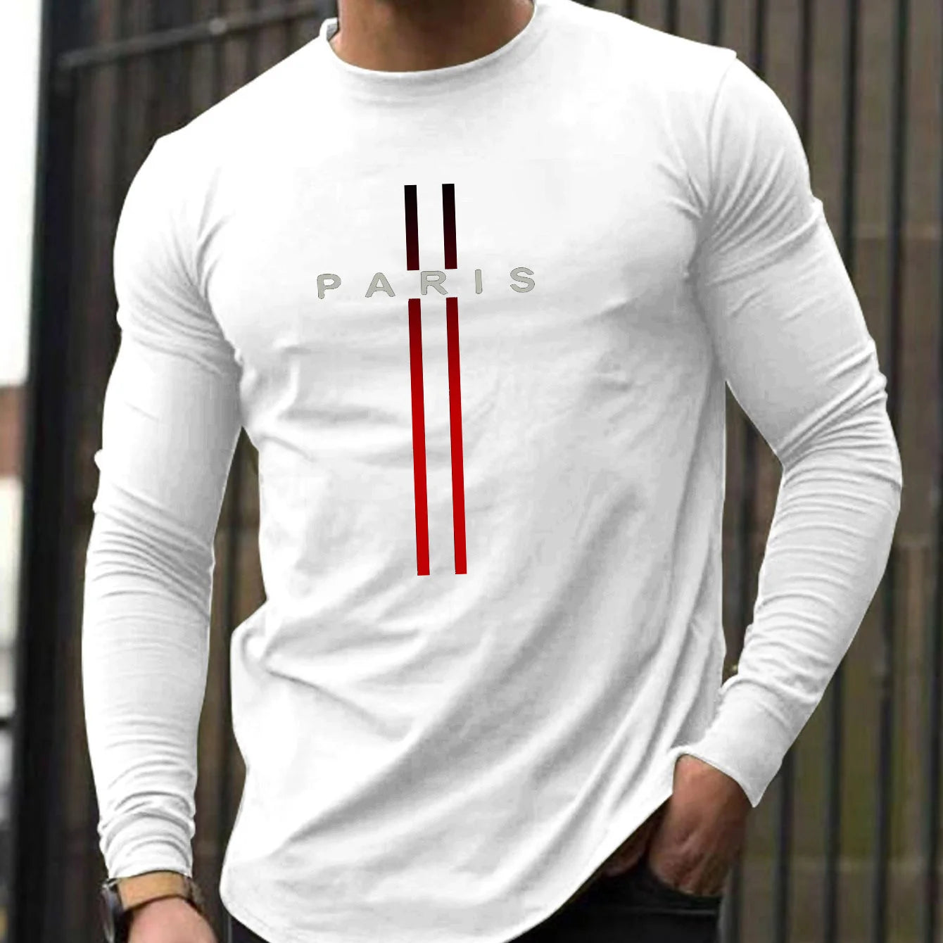 100% pure cotton men's long sleeved rounded neck T-shirt