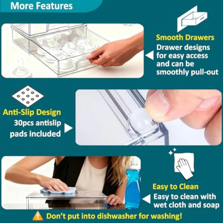 Baby Bottle Organizer for Countertop with Dust Protection, 5Pack Stackable Baby Organizers and Storage for Bottles, Clear Acryl