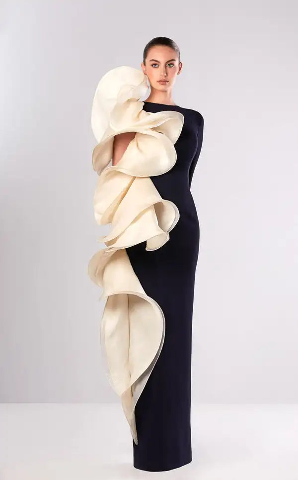 Customized Exquisite Jersey Pleat Straight High Collar Long Dresses Bespoke Occasion Dresses Modern Style High quality Fashion