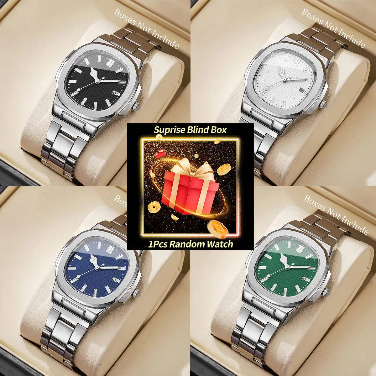 1PC Surprise Mystery Watch Blind Box-Fashion Square Men Business Watches Simple Calendar Quartz Watch Reloj Hombre(Without Box)