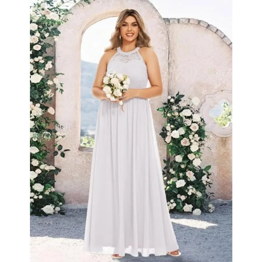 Wedtrend Women's Formal Dress, Halter Long Prom Dress Floral Lace Bridesmaid Dresses