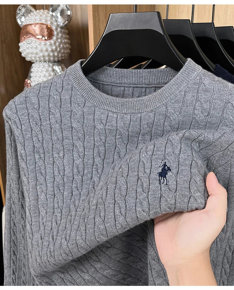 Spring and Autumn Men's Round Neck Hooded Knitted Sweater Base Sweater Loose Warm Fashion Jacquard Top