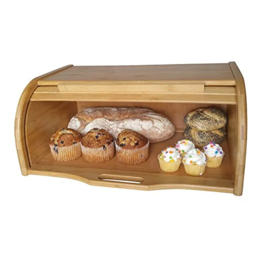 Large bread box bread basket wooden box storage boxes kitchen counter organizer, roll top breadbox. bread boxes for kitchen cou