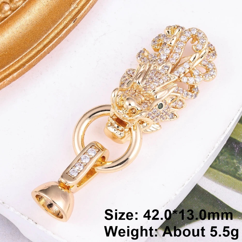 Juya DIY Copper 18K Gold Plated Pendant Connector Fastener Buttob Lock Clasps For Needlework Natural Stone Pearls Jewelry Making