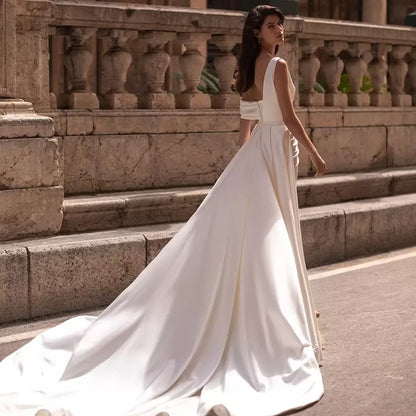 2025 Summer New Lvory V Neck Wedding Dresses With Sweep Train One Shoulder Ruffles Side Silt Bridal Gown Vestido De Novia