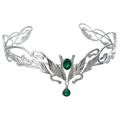 Vintage King Round Elves Crown Elegant Baroque Princess Diadems Leaf Leaves Forehead Alloy Rhinestone Headdress Wedding Ceremony