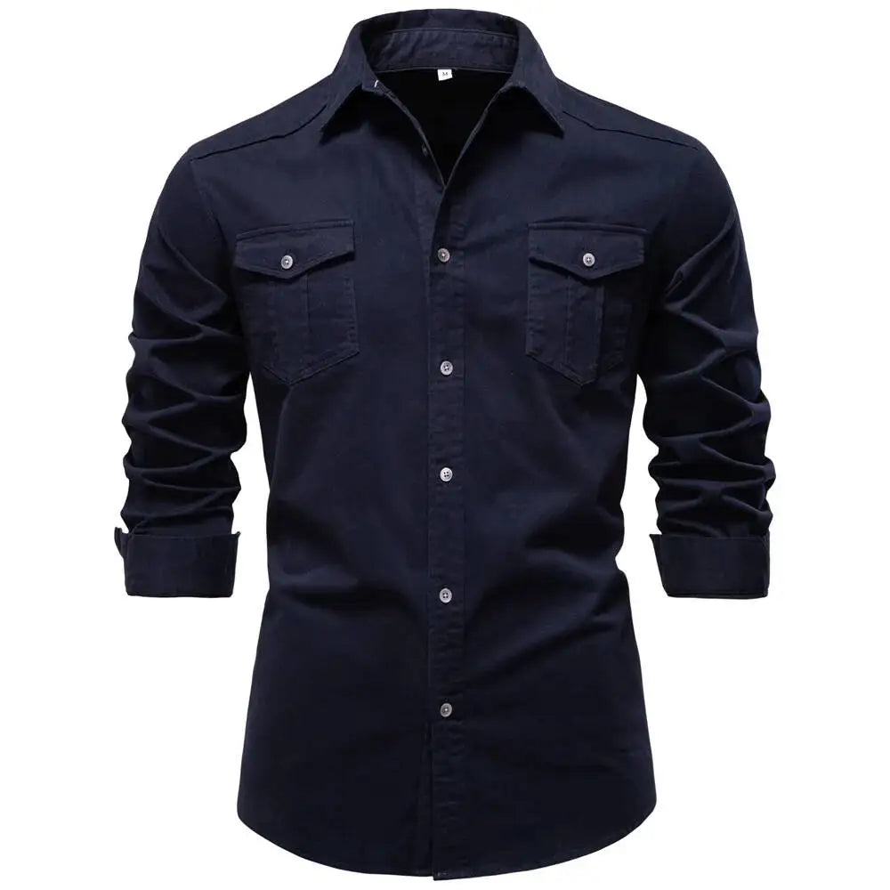 AIOPESON 2026 Business Cotton Pocket Shirt Long Sleeve Quality For Casual Slim Fit Solid Color Men Shirts