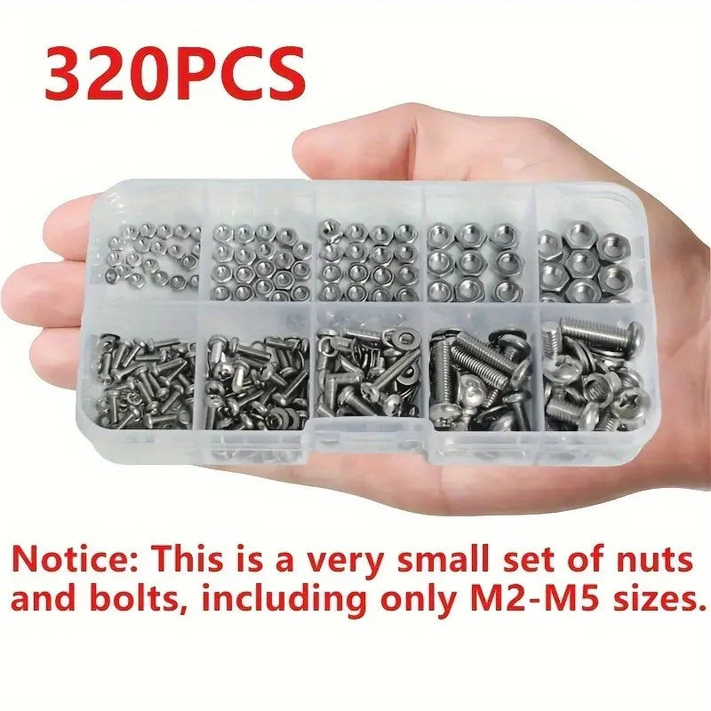 Hex Nuts and Bolt Set - 320 pieces/120 pieces, durable M2 - M5 metric size, universal hardware kit for DIY projects and repairs