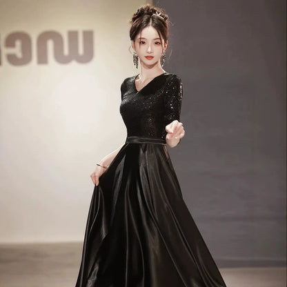 Black Wedding Dresses for Bride Elegant Sexy V Neck Sparkling Glitter Long Formal Prom Evening Guest Party Women Dress Summer