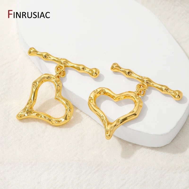 18K Gold Plated Brass Oval/Heart OT Clasps,Bracelet Connector O Toggle Clasps,DIY Bracelet Jewelry Making Findings