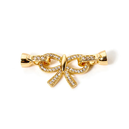 1pc Brass Fold Over Clasps Gold Color Round Flower Bowknot Clear Cubic Zirconia Charms DIY Necklace Bracelet Jewelry Findings