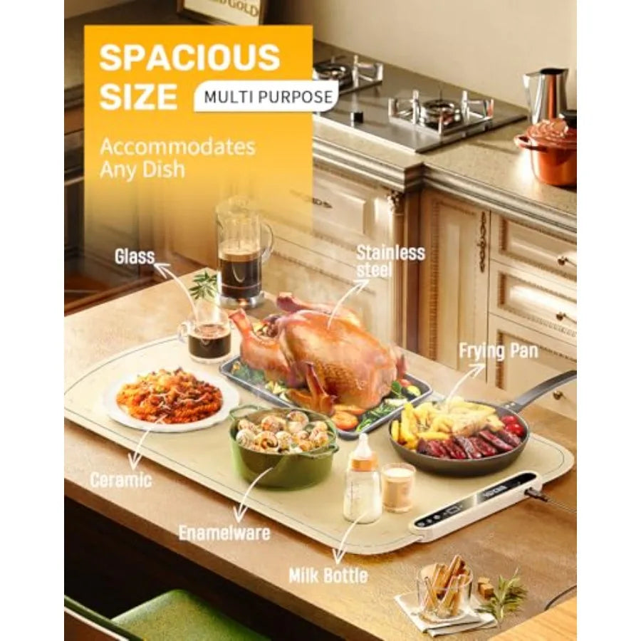 Warming Mat for Food, VEPOKA Food Warmer Mat for Countertop, Electric Warming Tray with 7 Temp Levels and Auto Shut-Off, Food W