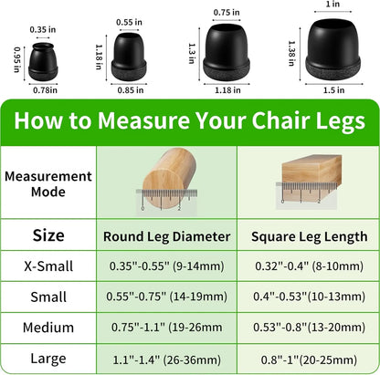 8pcs Black Round Chair Leg Protectors Anti-Slip Silicone Foot Covers for Hardwood Floors Furniture Feet Pads to Prevent Scratche
