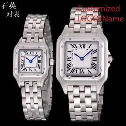 Stylish Panthere Inspired Couple Watch Precise Quartz Movement Elegant Yellow Gold Diamond Bezel Wear Resistant Silver Stainless