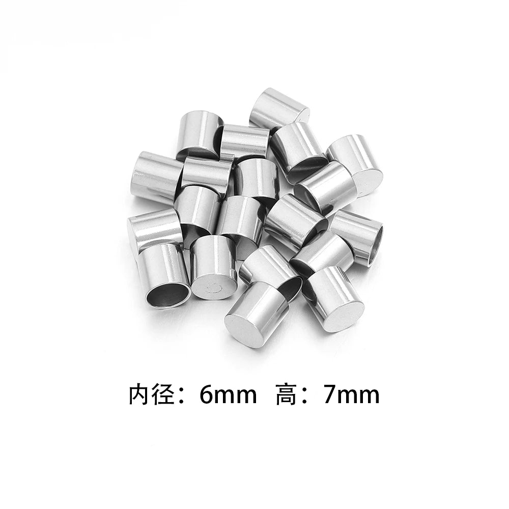 10-20pcs/lot 2-10mm Stainless Steel Leather Cord Clasp Crimp End Caps For Necklace Bracelet Connectors Jewelry Making Supplies