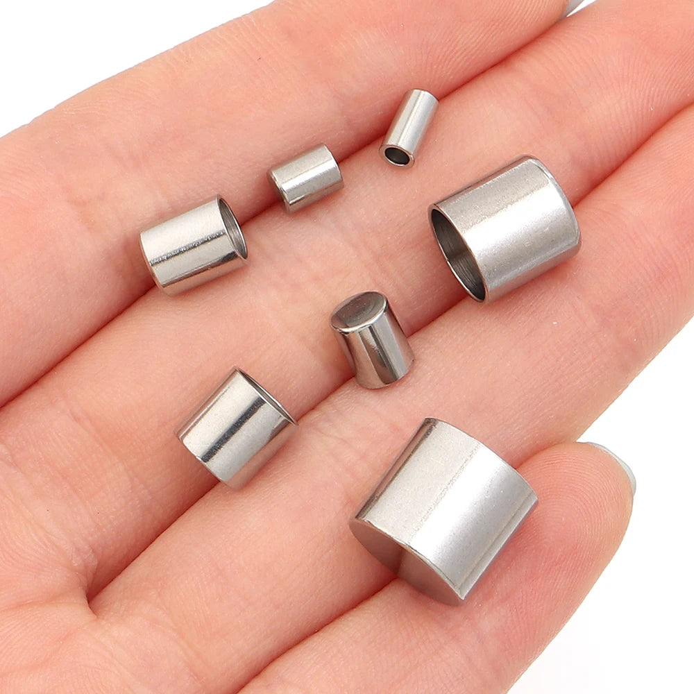 10-20pcs/lot 2-10mm Stainless Steel Leather Cord Clasp Crimp End Caps For Necklace Bracelet Connectors Jewelry Making Supplies