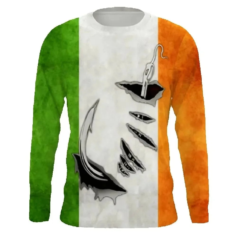 Fashionable Bass Pattern Crew Neck Long Sleeve T-Shirt Trendy Print Casual Top for Men and Women