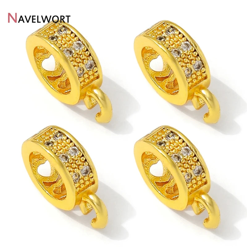 14K Gold Plated Inlaid Zircon Round Pendant Pinch Bail, Pendant Bail Connector For Necklace Making Accessories,Jewelry Materials