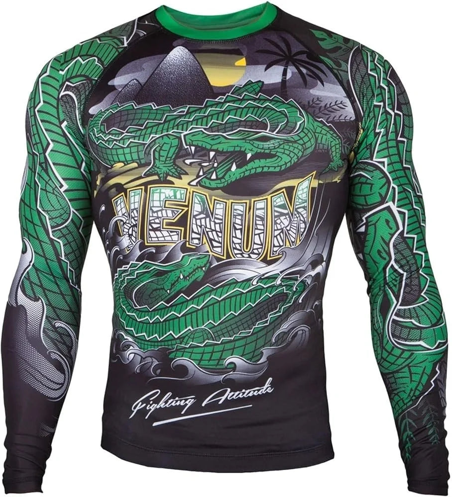 Men's Tight Long-Sleeve Sports Shirt with Dragon Print Breathable Stretch Fabric for MMA Fitness Training Daily Wear