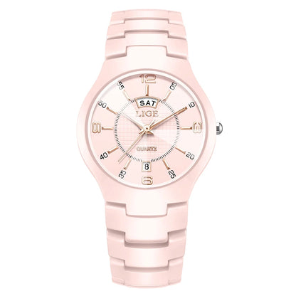 LIGE Luxury Elegant Quartz Women Watches Fashion Ceramics Small Dial Ladies Watch Date Week Display Woman Wristwatch Reloj Mujer
