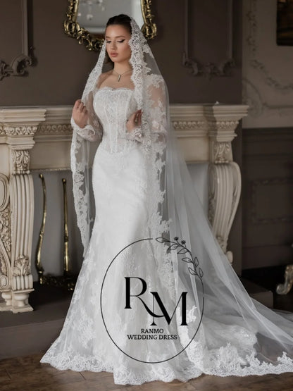Ranmo New Exquisite Mermaid Wedding Dress Square Collar Sequined Lace Bridal Gown 2026 Floor-Length Customized Vestidos De Novia