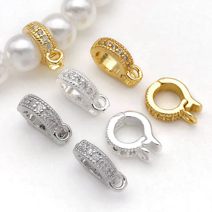 5pcs 18K Real Gold Plated Brass Inlay Zircon Hinged Charms Enhancer Bail Clasps, Melon Seed Buckle for DIY Jewelry Making