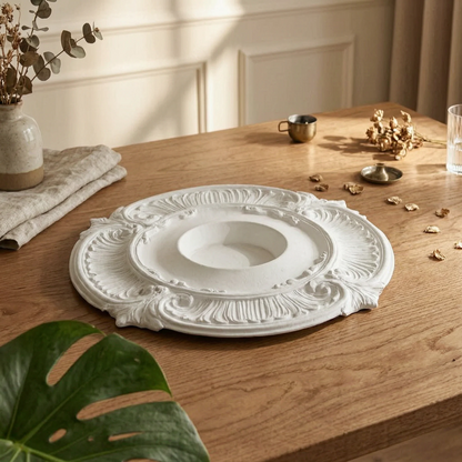 Round PU Ceiling Medallion Scroll Decorative Ceiling Medallion Light Plate Lightweight Trim Collar Easy to Install