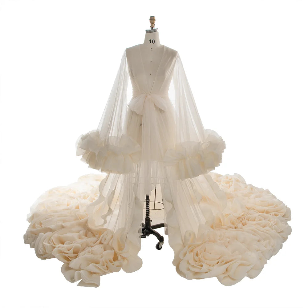 Maternity Photoshoot Dresses Organza Ruffles Wedding Dresses Long Train Photo Shoot Dress Props Bridal Shower Robe YW250027