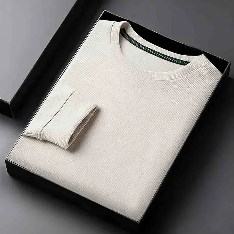 Men's Casual Crew Neck Knitwear Lightweight Long Sleeve Solid Color Pullover for All Seasons